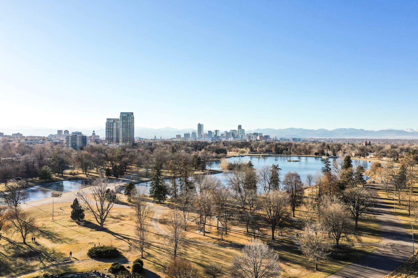 Denver skyline with the Rocky Mountains