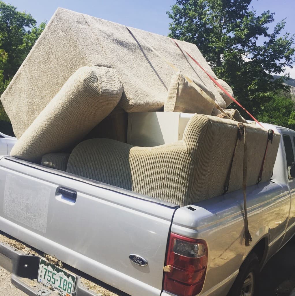 The original Ford Ranger loaded with couches — one of the first hauls