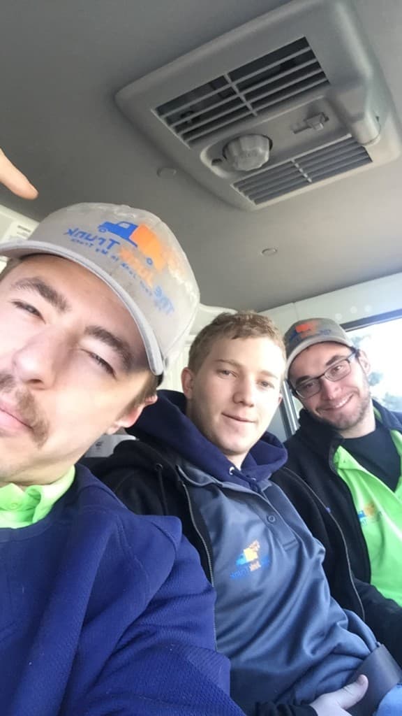 Nathan and the early Junk Trunk crew in the truck cab